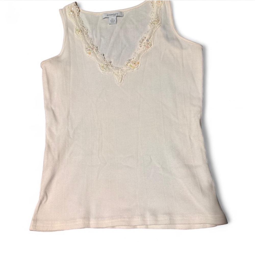Dress Barn Cream Lace Trim Tank Top